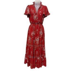 Max Studio London Women's Orange Floral Maxi Dress Size S Peasant Garden Cottage